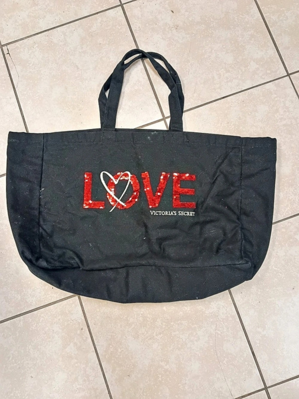 Victoria's Secret LOVE Limited Edition Black With Red Sequin Love Tote Bag Tote